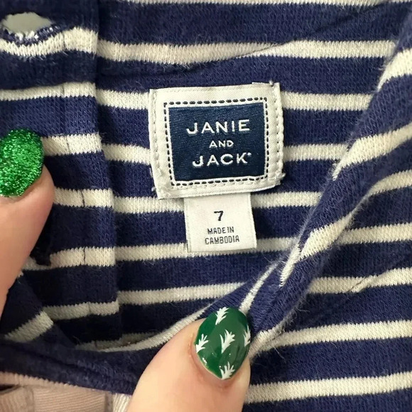 Janie and Jack Striped Pointe Dress White and Navy Size 7 - Picture 4 of 5